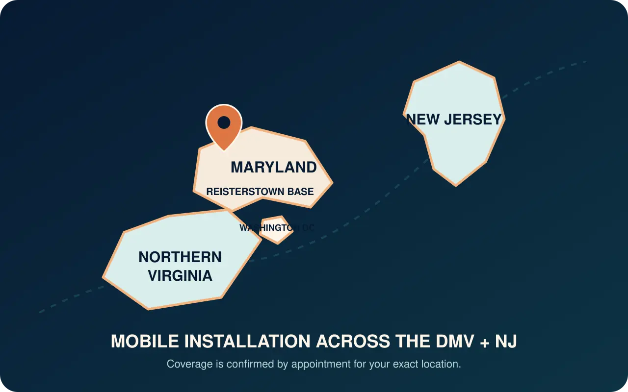 DashcamCraft service area map for Maryland, Washington DC, Northern Virginia and New Jersey