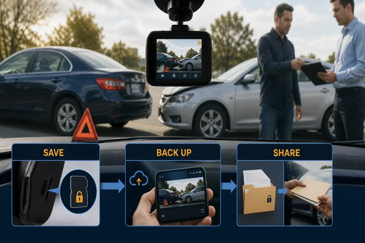 Driver preserving dashcam footage after a road incident