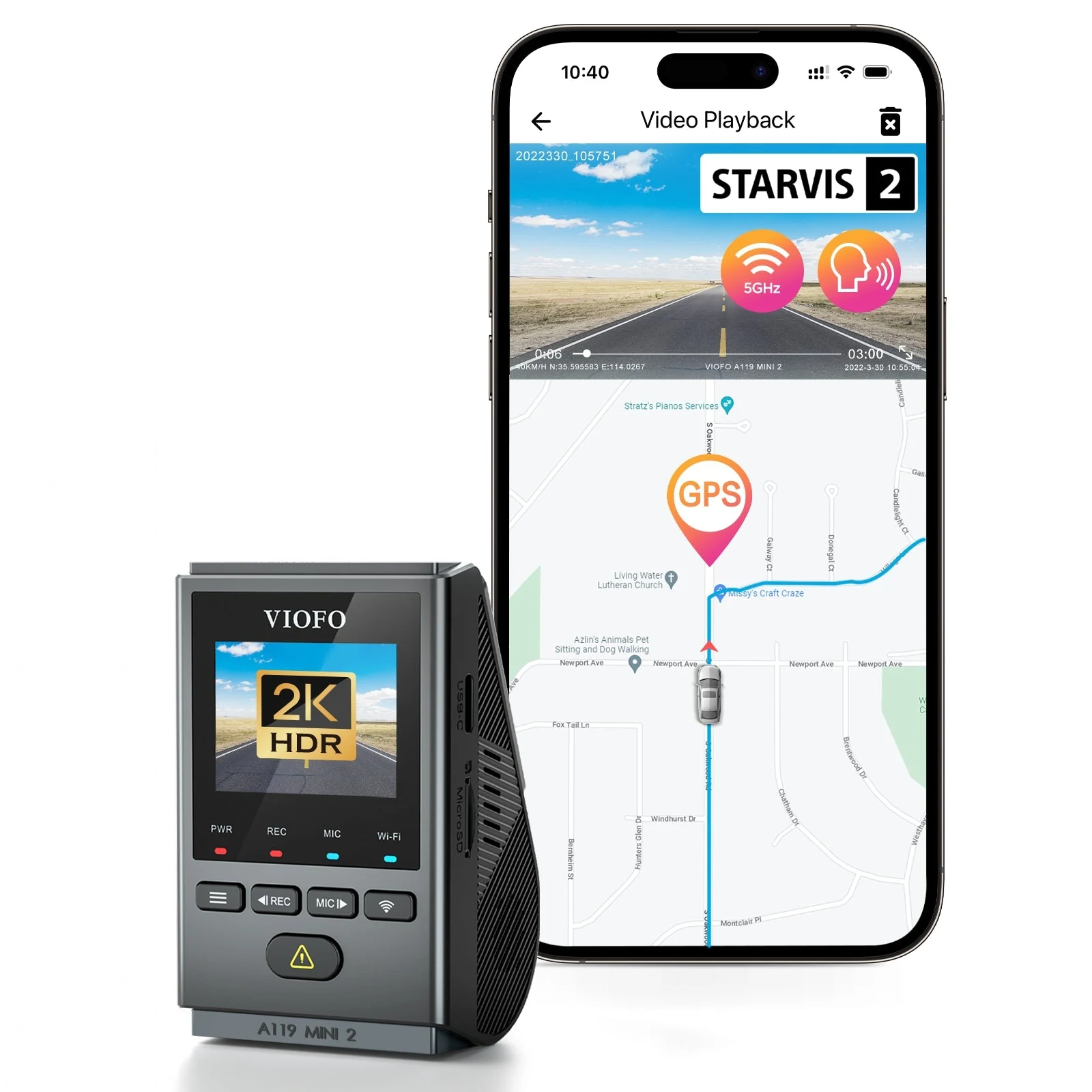 VIOFO A119 Mini 2-G 2K Dash Cam feature, connection, fitment, or package view