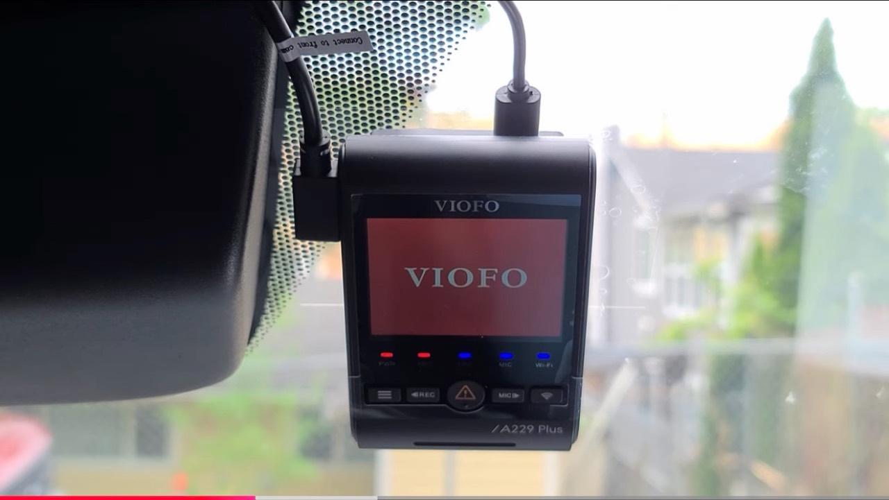 VIOFO A229 Plus showing its illuminated startup screen